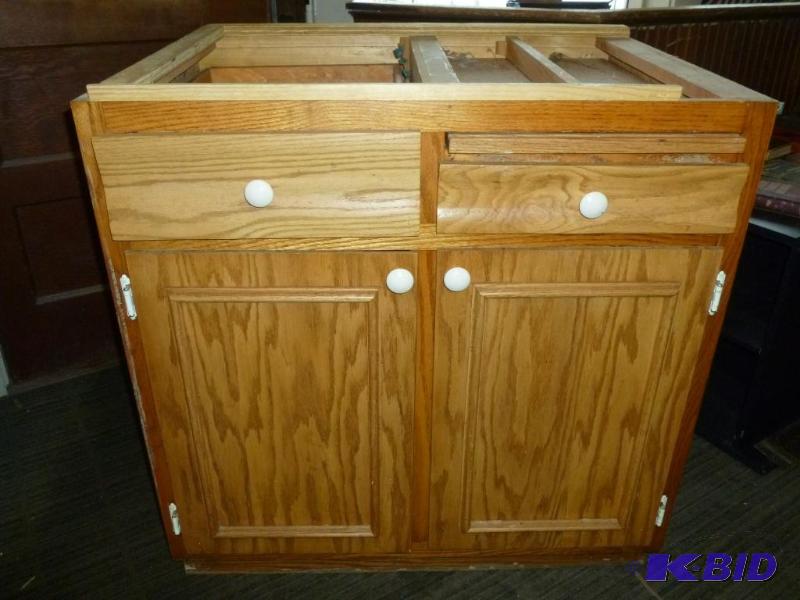 lot 49 image: Wooden two drawer&nbspcabinet with cutting b...