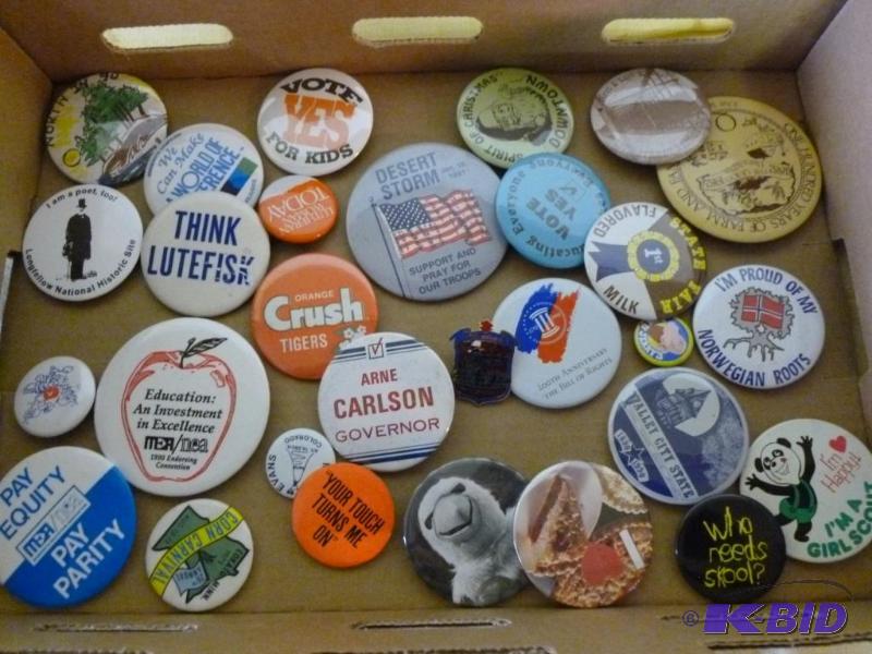 lot 66 image: Large lot of collectible pin back buttons....