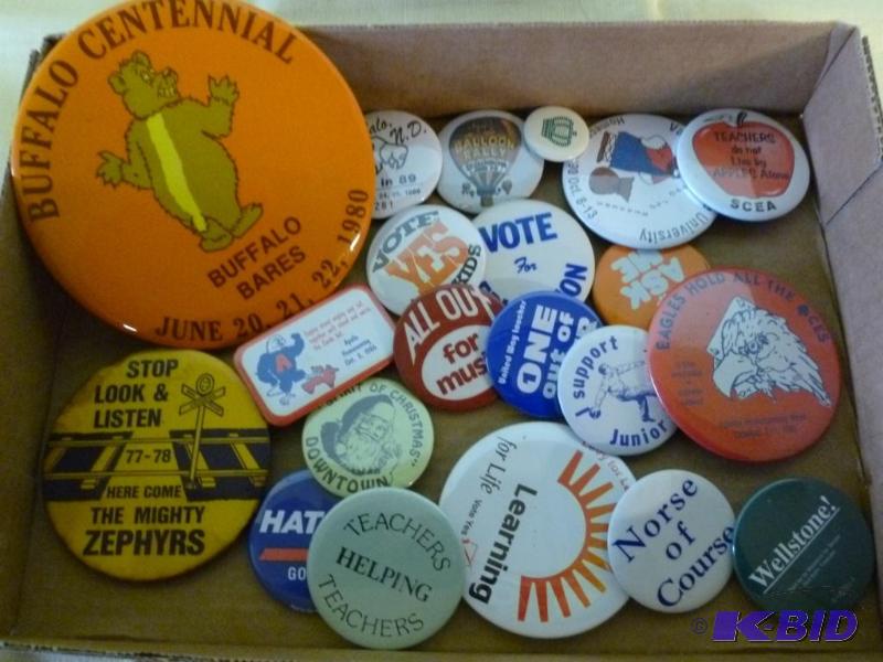 lot 68 image: Large lot of collectible pin back buttons....