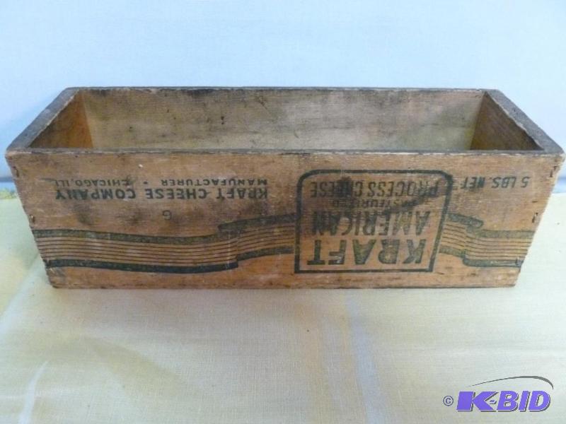 lot 77 image: Vintage Kraft five pound wooden cheese box th...