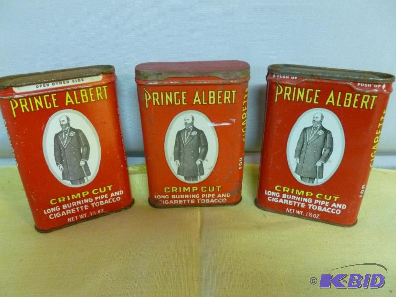 lot 95 image: Lot of three vintage Prince Albert metal ciga...