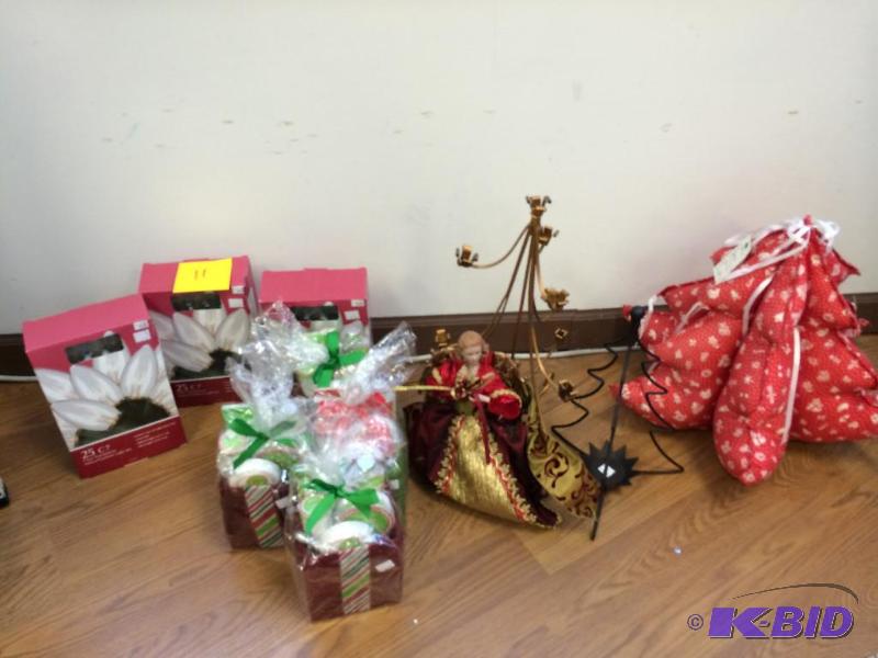 C-7 white lights, tree candle holders, cloth ...