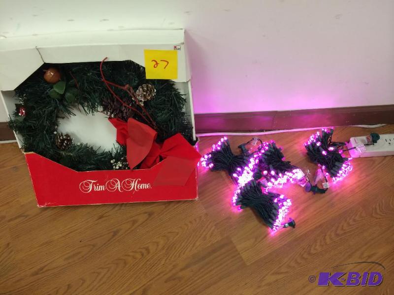 Wreath &amp 4 Philips LED Pink lights 60ct, ...