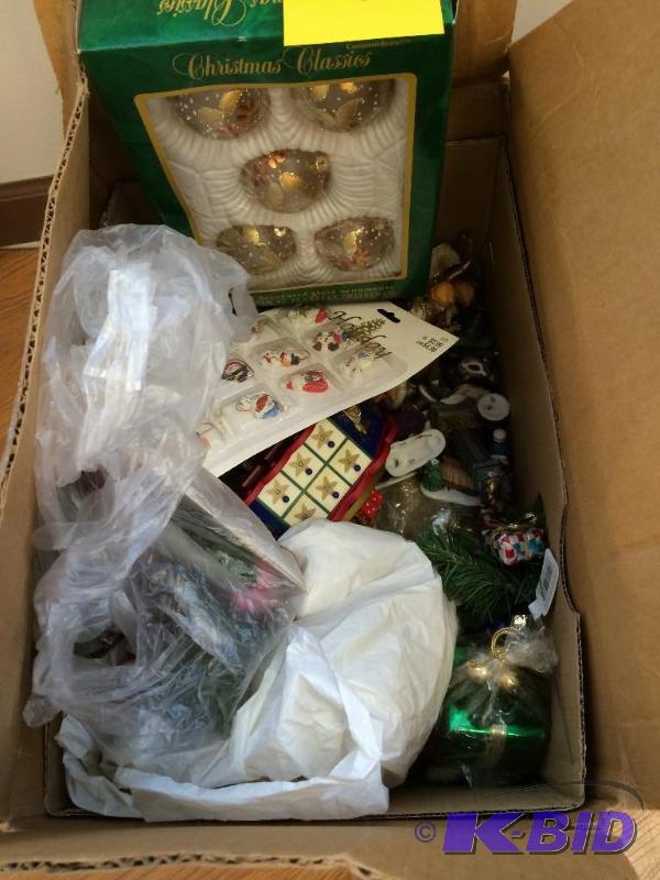 Box of ornaments, candles, etc......