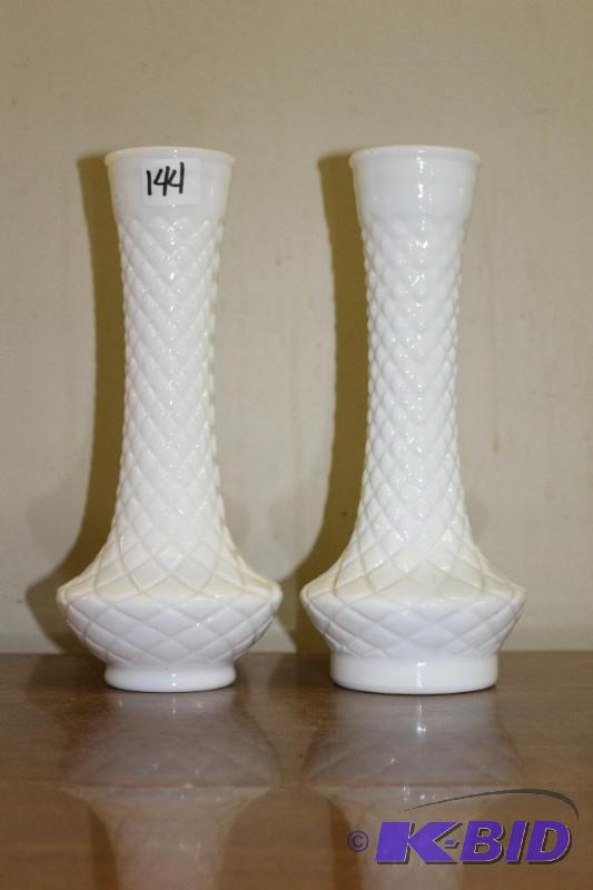 lot 144 image: Set of Retro Milk Glass Vases...