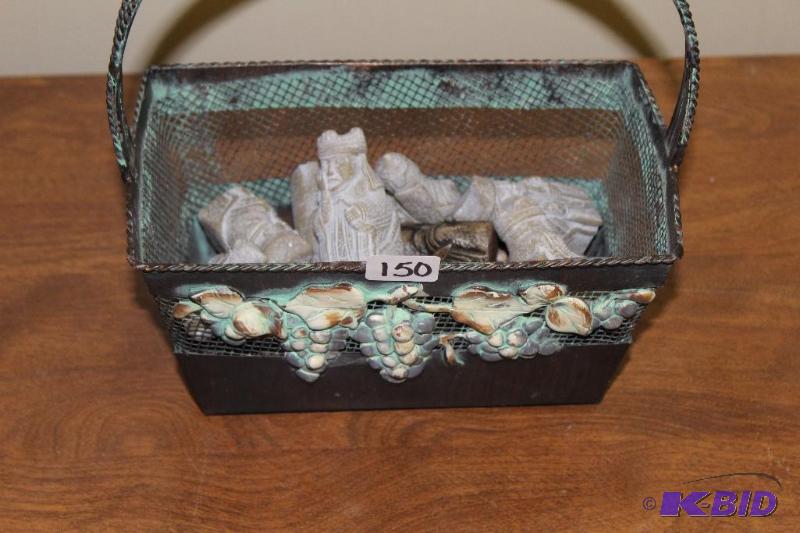 lot 150 image: Basket of Carved Stone Chess Pieces ...