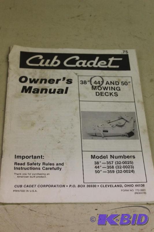 lot 240 image: Cub Cadet Mowing Decks Owners Manual ...