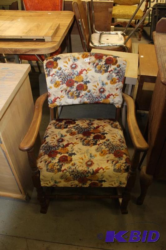 lot 27 image: Vintage Floral Rocking Chair  Would be easy t...