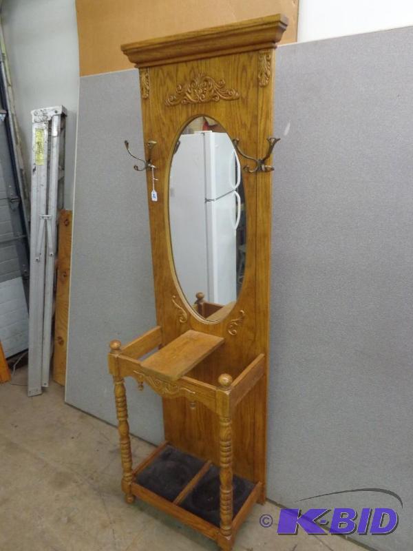 lot 24 image: Boot and Coat Rack wMirror   Possibly Oak  2...