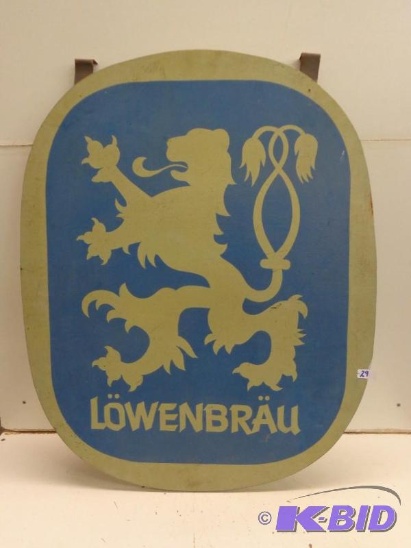 lot 29 image: Lowenbrau Beer Sign   Hand Painted  Wooden Si...