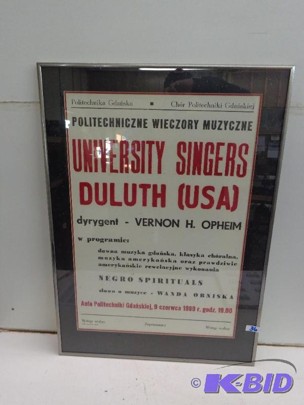 lot 36 image: University Singers Sign   Duluth USA  20"...