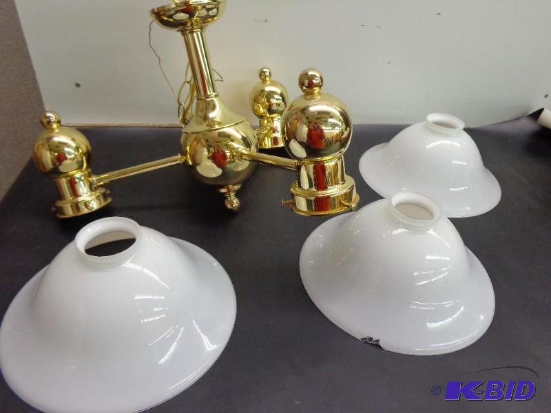 lot 42 image: 3 Bulb Chandelier   Gold in Color  3 - Froste...