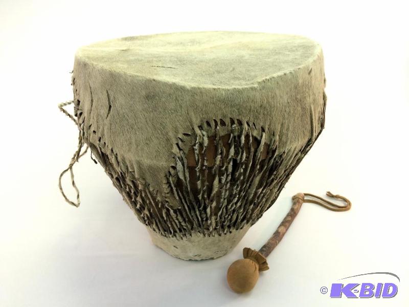 lot 1 image: Very Large Deerskin Antique Tribal Drum