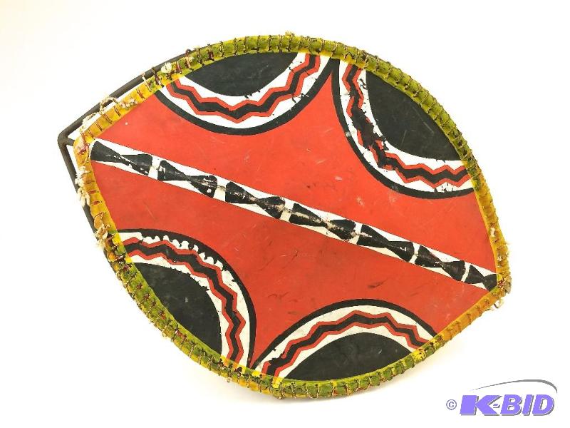lot 17 image: Large Hand Painted Animal Skin Tribal Shield