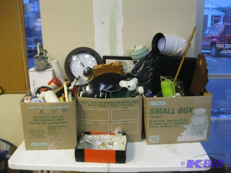 lot 157 image: Lot Of Random Items, Clock, Floor Lamp, Glass...