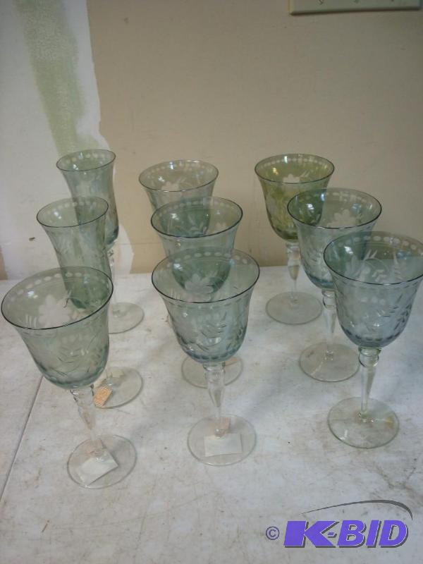 lot 16 image: Lot Of Etched Stem Ware Greenn - Royal Danube...