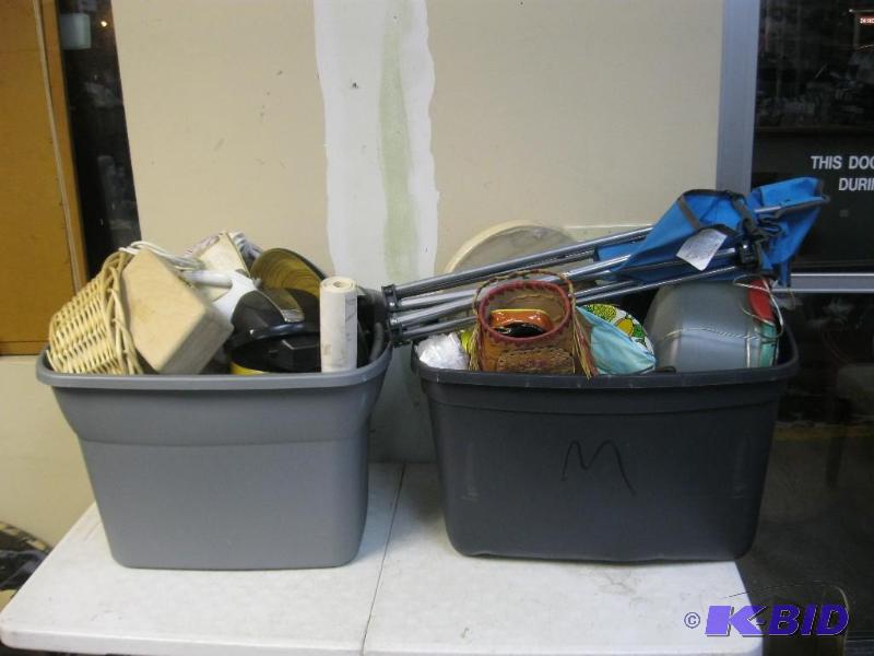 lot 165 image: Two Bins Filled With Random Items, BW3 Coffee...