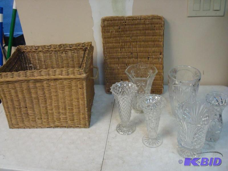 lot 43 image: Crystal Vase Lot And Basket, Some Might Have ...