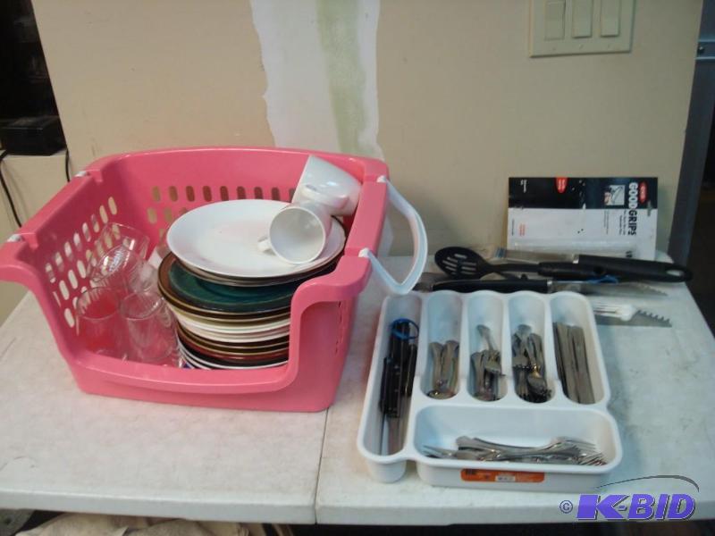 lot 49 image: Dishes Silverware And Utensil Lot...