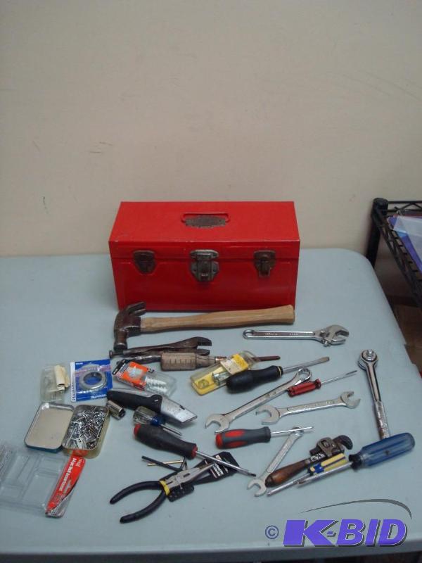 lot 52 image: Red Tool Box And Misc. Tools...