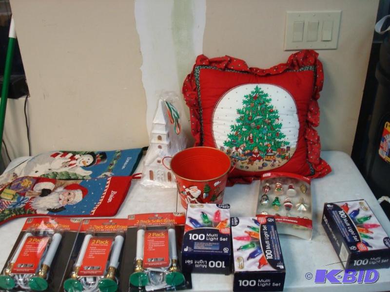 lot 79 image: Lot Of Christmas Items, Pillow, Lights, Brian...