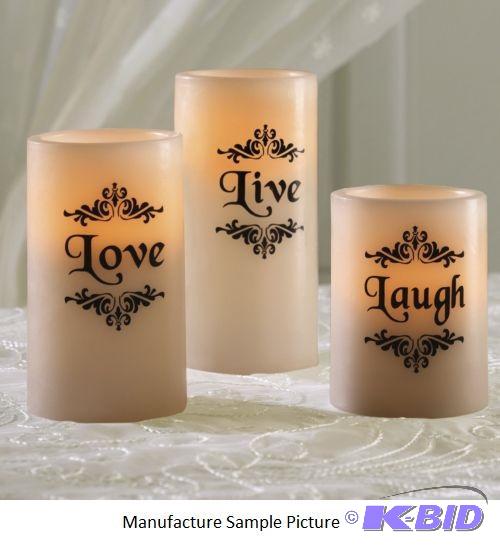 Set of 3 Live Love Laugh LED Candles -&nbspL...