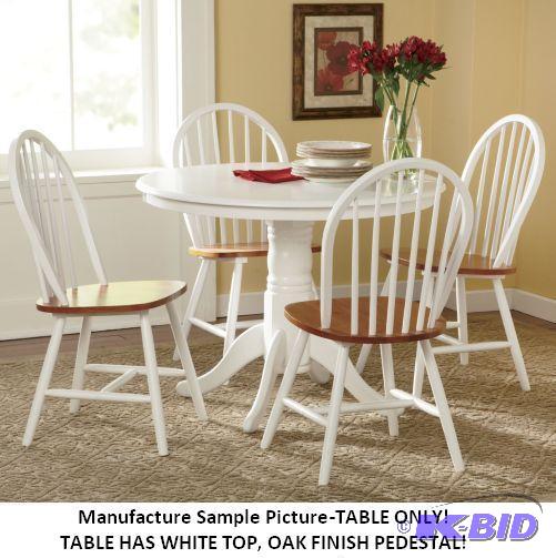 Pedestal Table - White Top, Oak Finish Pedest...