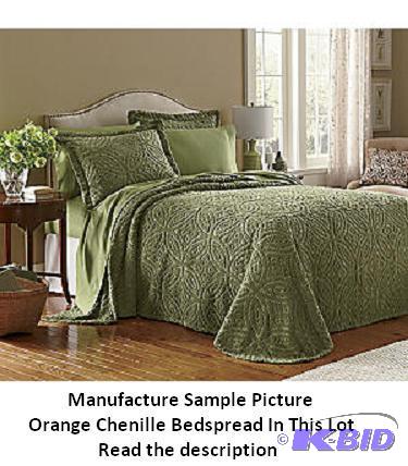 Wedding Ring Orange Chenille Bedspread - Quee...
