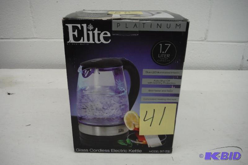 lot 41 image: Elite Platinum 1.7L Glass Cordless Electric Kettle EKT-200