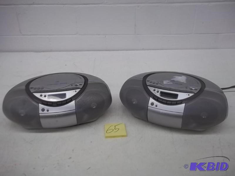 lot 65 image: Lot of two Sony CFDS350 Portable CD Radio Cassette Recorder Boombox Speaker Systems (Silver)