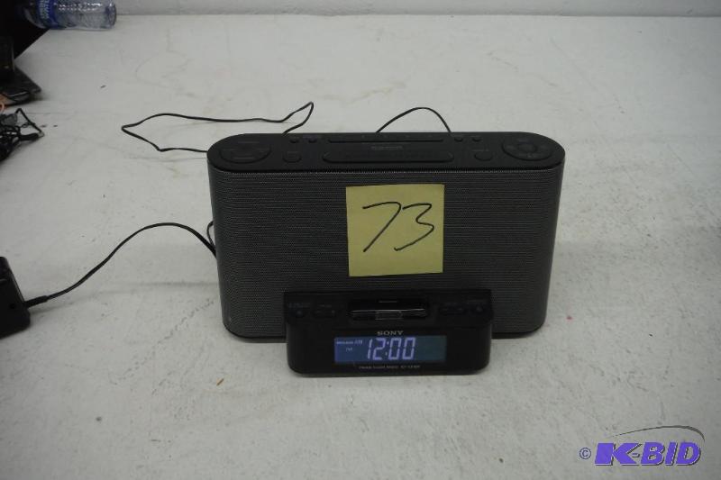 lot 73 image: Sony ICFCS10iP - AMFM Clock Radio with iPodiPhone Speaker Dock.