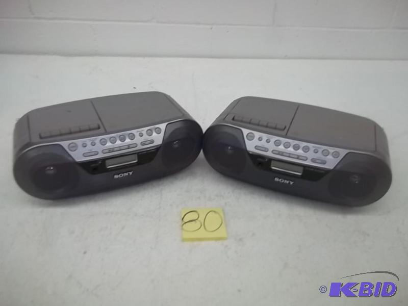 lot 80 image: Lot of two Sony CFDS05 CD Radio Cassette Recorder Boombox Speaker Systems