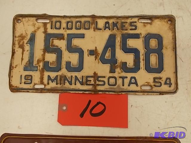 lot 10 image: 1954 Minnesota License Plate...