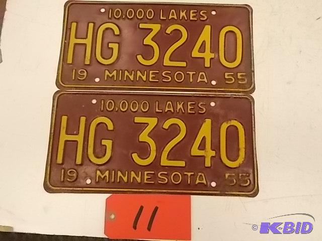 lot 11 image: 1955 Minnesota License Plate...