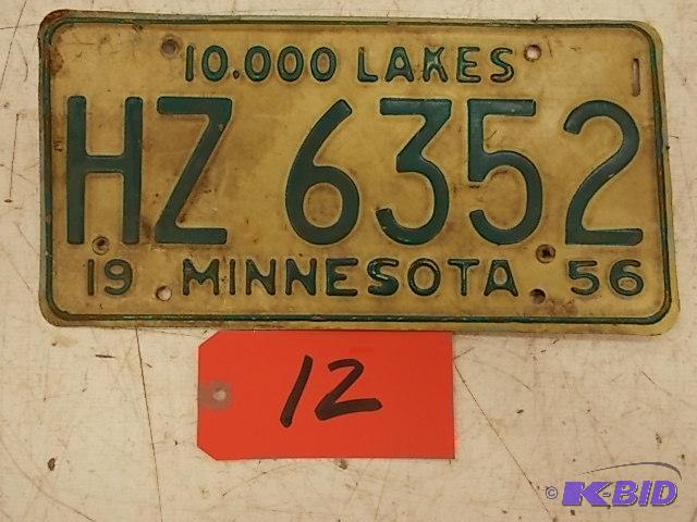 lot 12 image: 1956 Minnesota License Plate...