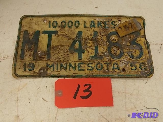 lot 13 image: 1956-57 Minnesota License Plate...