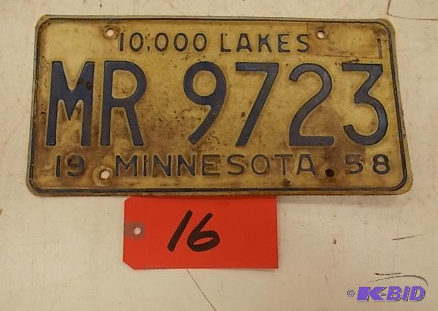 lot 16 image: 1958 Minnesota License Plate...