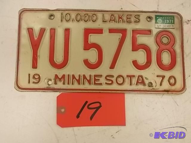 lot 19 image: 1970 Minnesota License Plate...