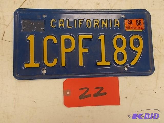 lot 22 image: 1986 California License Plate...
