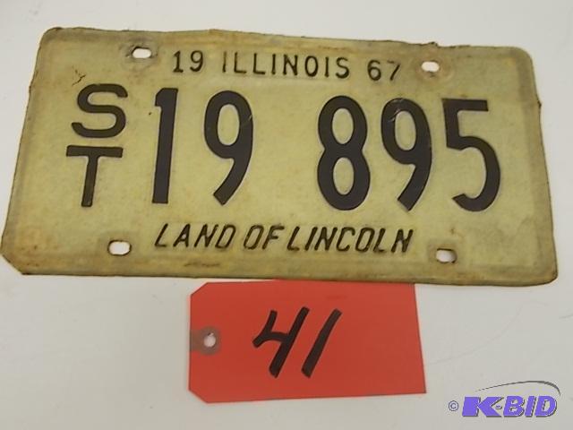 lot 41 image: 1967 Illinois License Plate...
