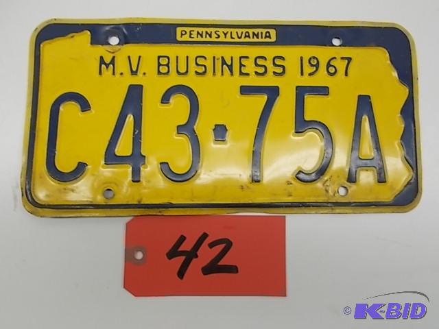 lot 42 image: 1967 Pennsylvania License Plate...