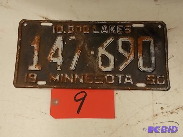 lot 9 image: 1950 Minnesota License Plate...