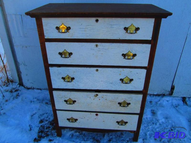 Vintage solid wood dresser, top is 18 x 33 in...