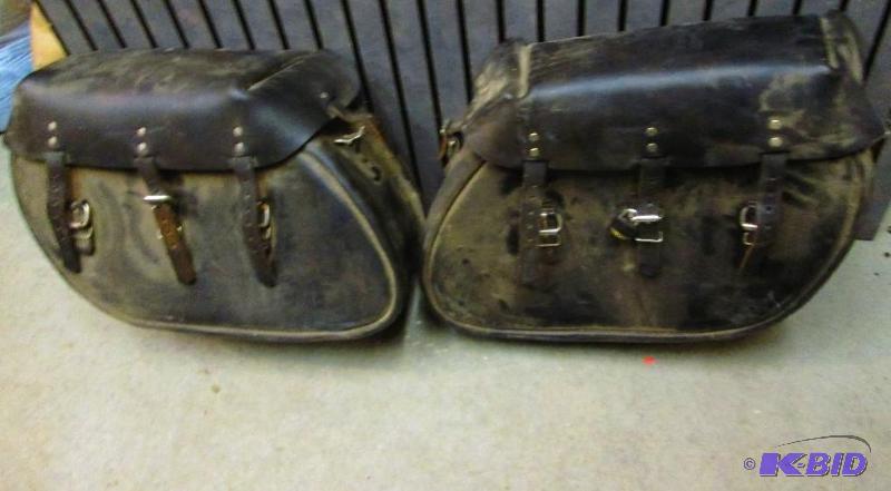 Pair of heavy leather motorcycle saddle bags ...