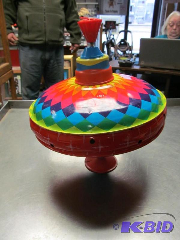 lot 2 image: Vintage Atomic Choral-Top spinning top tin toy