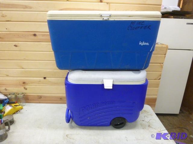 lot 64 image: Two Igloo Coolers One on wheels, one with bad...
