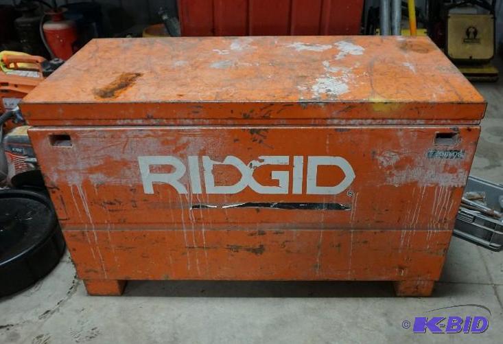 lot 44 image: Ridgid Metal Hinged Top Tool Gang Box In Good...