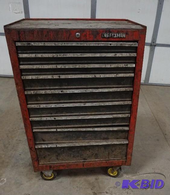 lot 45 image: Craftsman 9 Drawer Wheel Tool Box In Used Con...