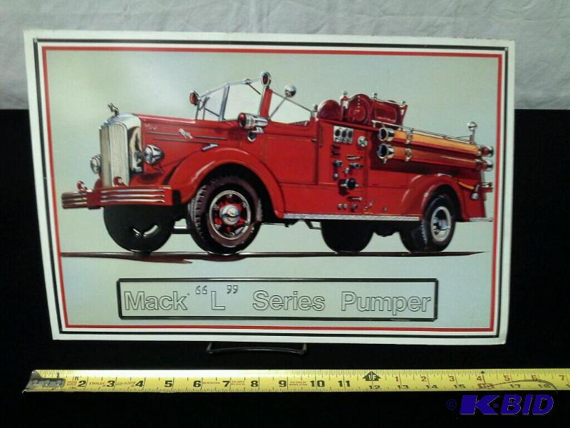 lot 1 image: Mack L Series Pumper Firetruck tin sign