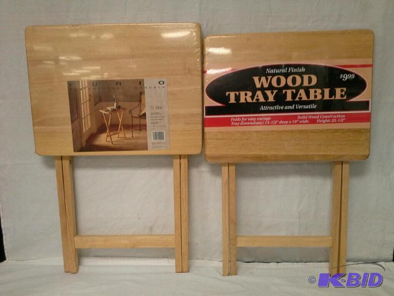 lot 83 image: 2 wood tray TV tables